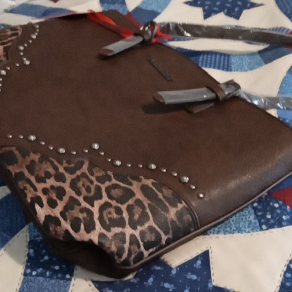 Montana West Brown Tote with Leopard Print - Picture 3 of 5